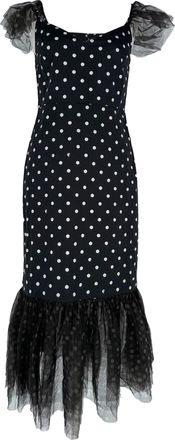 Staud Staud Tulle Trim Polka Dot Midi Dress in Black Cotton