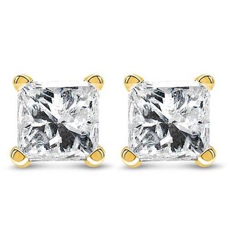 House of Brilliance IGI Certified 3/8 Cttw Princess Diamond Solitaire Stud Earrings in 14K Yellow Gold at Nordstrom