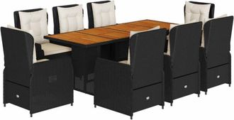 vidaXL Set De Comedor De Jard&iacute;n 9 Pzas Y Cojines Rat&aacute;n Sint&eacute;tico Negro Vidaxl