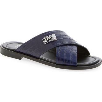 Roberto Cavalli Crisscross Strap Slide Sandal in Blue at Nordstrom Rack, Size 11.5