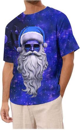 Generic Men T Shirts Christmas Y2k Gnome Pullover Vintage Santa Short Sleeve Tee Shirt Breathable Reindeer Round Neck Tees(Blue, XXL)