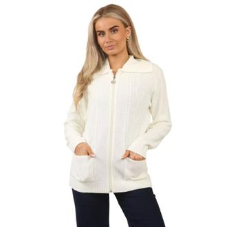 Generic Womens Zip Up Cable Knit Cardigan - Chunky Knit Jumper with Pockets | Soft Warm Ladies Winter Zip Through Sweater | Long Sleeve Collared Knitwear Jack