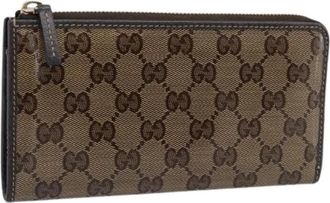 Gucci Pre-owned Vintage GG Canvas Long Wallet - Dames - Vintage Accessoires - Bruin - ONE Size - Leer - Vintage