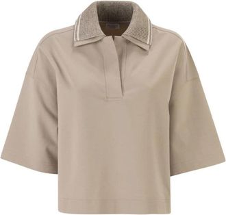 Brunello Cucinelli Interlock Couture Poloshirt - Dames - Polos - Beige - M - Katoen - Tops