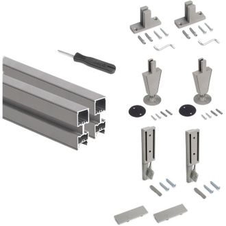 Emuca Lote De 2 Estructuras Zero Con Herrajes Y Perfiles Para Montaje Al Suelo Y A Pared Con Nivelador Circular, Aluminio Y Zamak, Gris Piedra - Emuca