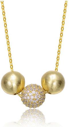 Rachel Glauber 14k Gold Plated with Clear Cubic Zirconia Bead Pendant Necklace