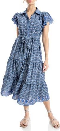 Max Studio Floral Tie Front Shirtdress in Bluefdmp-Blue Floral Daisies Medallion Panel at Nordstrom Rack, Size X-Small