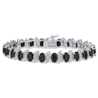 Amour 14 7/8 CT TGW Black Sapphire and Diamond S-link Bracelet In Sterling Silver