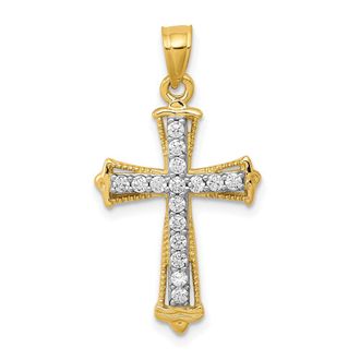 Diamond2Deal 10k Yellow Gold Cubic Zirconia Cross Pendant