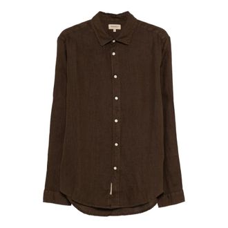 Woolrich Casual Shirts, male, Brown, Size: XL Long-sleeved Linen Shirt