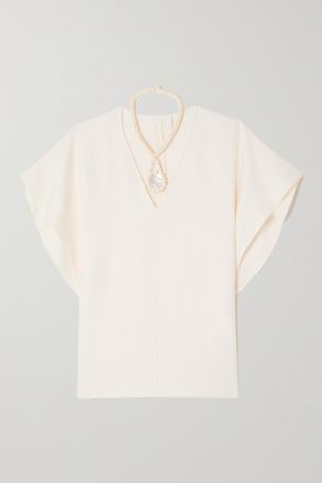 Chlo&eacute; Silk And Cotton-blend Top And Mother-of-pearl Necklace Set - Bianco