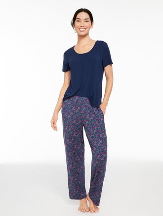 Talbots x Soma Cool Nights Short Sleeve T-Shirt & Pants Pajama Set - Ditsy Flowers - Ink - Medium