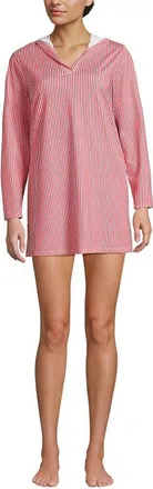 Lands End Cotton Jersey Long Sleeve Hooded Swim Cover-up Dress in Wood Lily Mini Stripe at Nordstrom, Size X-Small