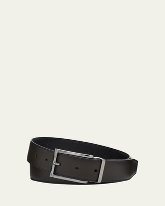 Ferragamo Mens Reversible Double Adjustable Hammered Leather Belt