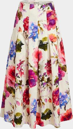Nicholas Jordana Pleated Floral Linen-Blend Midi Skirt