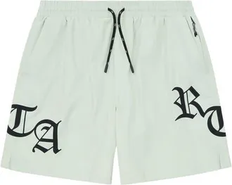 Rta Mark Stretch Nylon Swim Trunks in Light Teal Old English Rta at Nordstrom, Size Xxx-Large