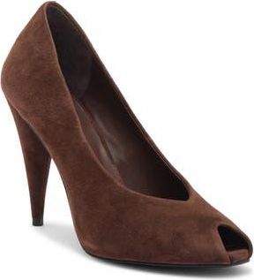 Jeffrey Campbell Sherille Peep Toe Pump in Espresso Suede at Nordstrom Rack, Size 11