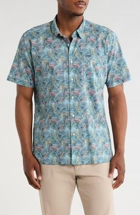 Barbour Devon Regular Fit Fern Print Short Sleeve Button-Up Shirt in Dusk Blue at Nordstrom Rack, Size X-Large