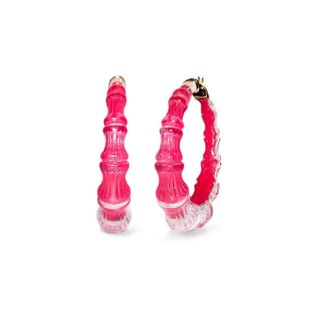 Gold & Honey Womens Bamboo Illusion Lucite Hoop Earrings In Pink Peacock