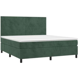 vidaXL Vidaxl - Cama Box Spring Colch&oacute;n Y Led Terciopelo Verde Oscuro 180x200cm