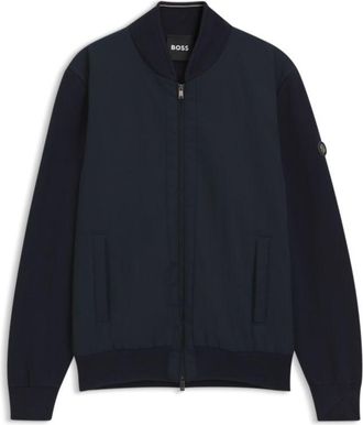 BOSS Cotton-knit hybrid jacket with bomber collar