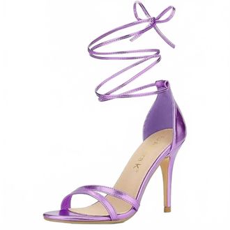 Allegra K Womens Open Toe Lace Up Stiletto Heels Sandals In Purple