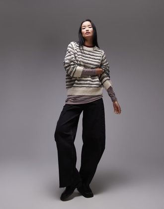 Topshop knitted forward seam stripe sweater in mono-Multi
