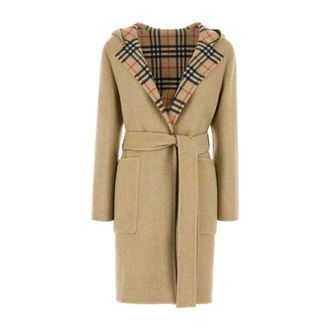 Burberry Belted Coats, female, Beige, Size: 2XS Reversible Wool Wrap Coat