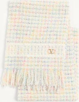 Valentino Garavani Sciarpa VLogo Signature In Lana E Cachemire Donna AVORIO/ORO UNI