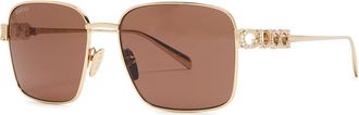 Gucci Crystal-embellished Square-frame Sunglasses - Gold - One Size