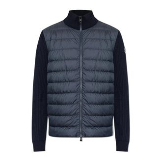 Moncler Down Jackets, male, Blue, Size: 2XL Turtleneck Cardigan with Down Front
