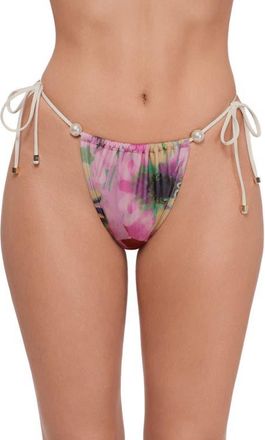 Steve Madden Ruched Faux Pearl Bikini Bottoms in Purple Multi at Nordstrom, Size X-Small