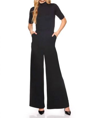 Susana Monaco Mock Neck Short Sleeve Jumpsuit In Black
