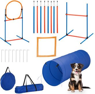 Relaxdays Relaxdays - Set Agility Perros, Circuito Obst&aacute;culos, 76 Piezas, Vallas Ajustables, Aro, Postes, Bolsa, Azul Y Naranja