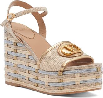 Valentino Garavani VLOGO Espadrille Wedge Sandal in Natural at Nordstrom, Size 11Us