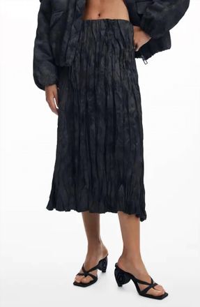 Desigual Bordados Long Skirt In Dark Grey