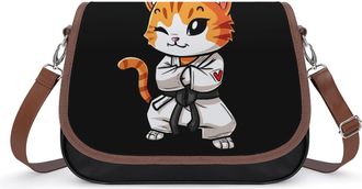 Generic Brazilian Jiu Jitsu Black Belt Cute Cat Crossbody Bags for Women Shoulder Messenger Bag Purse Handbags