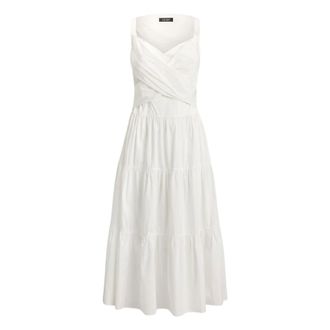 Ralph Lauren Maxi Dresses, female, White, Size: 2XS Cotton Flounced Dress