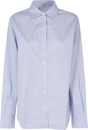 Anine Bing Blue Essie Loose Striped Cotton Casual Shirt