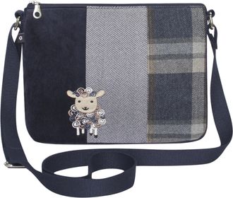 Earth Squared Fair Trade - Tweed Applique Patchwork Messenger Bag Cross Body Bag Small Satchel Style Bag for Ladies (Navy Sheep Applique)