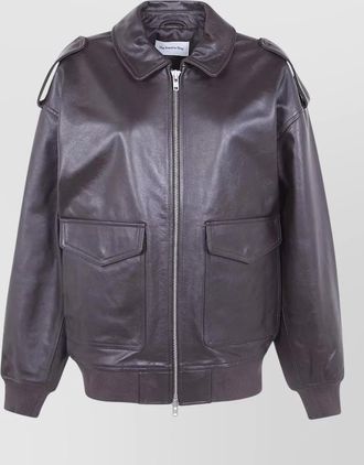 Frankie Shop viper leather jacket collared neck pockets