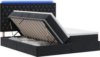 vidaXL Cama De Almacenamiento Led Con Colch&oacute;n Negro 180 X 200 Cm Vidaxl