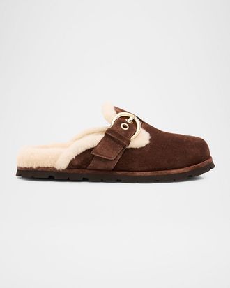 Stuart Weitzman Chrystie Shearling-Lined Suede Mules