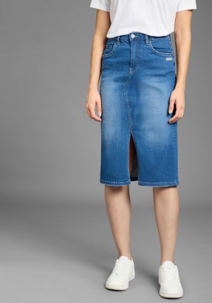 Kangaroos Jeansrock KANGAROOS, Damen, Gr. 34, blau (blau used), Denim/Jeans, Obermaterial: 98% Baumwolle, 2% Elasthan, unifarben, Basic, figurbetont ca. Mitte W