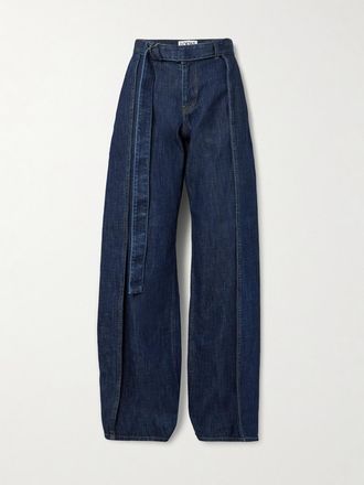 Loewe Jeans A Gamba Larga E Vita Alta Con Pinces E Cintura - Blu