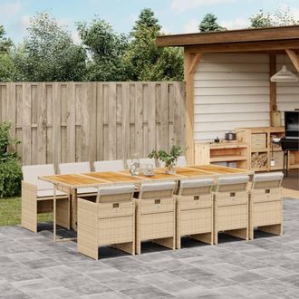 vidaXL Set Comedor De Jard&iacute;n 11 Pzas Con Cojines Rat&aacute;n Sint&eacute;tico Beige Vidaxl