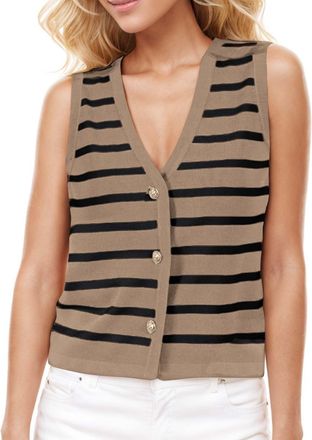 Generic Sleeveless Cardigan for Women Vintage Striped Button Up Knitted Tank Tops Ladies Oversized V Neck Sweater Vest Casual Loose Fit Knitwear Stylish Retro