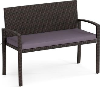 Costway Patio Rattan Loveseat Wicker 2-Seat Bench w/Soft Seat Cushion-Gray