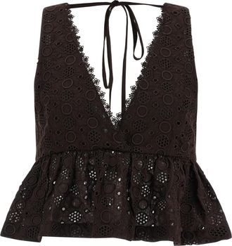 Pinko Brown V-Neck Peplum Top