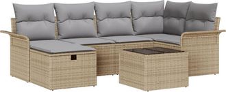vidaXL Garden Sofa Set Manual 7 pcs Beige and Light Grey Poly Rattan vidaXL